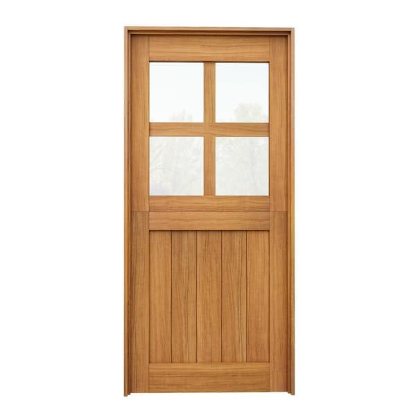 ARK DESIGN 32 in. x 80 in. Fir Universal 4-Lite Clear Glass Unfinished Dutch Door Wood Single Prehung Interior Door with Jamb