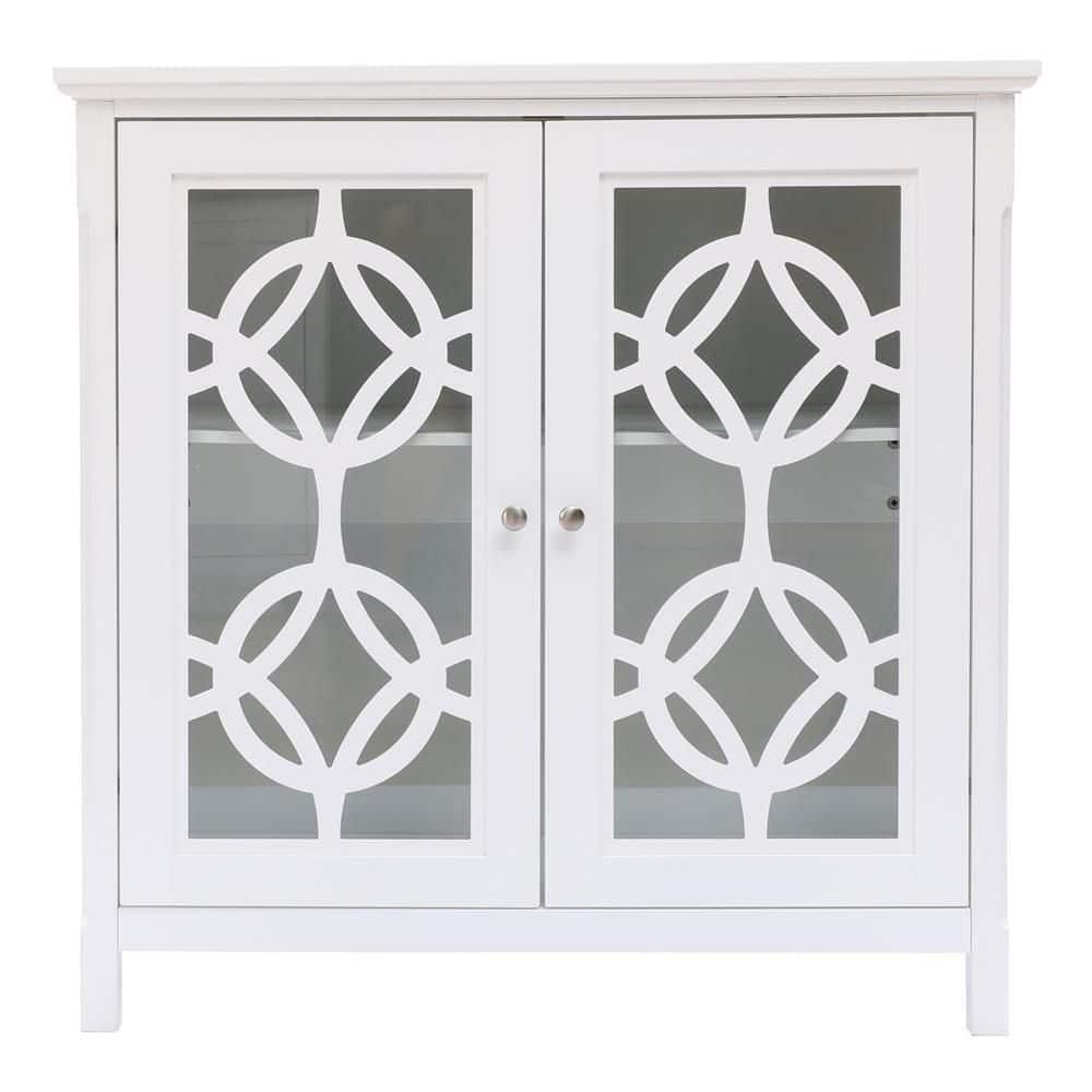 LuxenHome White Pine Wood 2-Door Accent Storage Cabinet