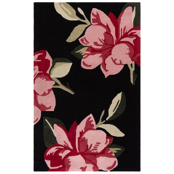 Jardin 4 ft. x 6 ft. Black/Pink Oversized Flower Area Rug