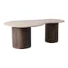 Liv & Skye 48 in. Brown Modern Oval Travertine Stone Top Coffee Table with Mango Wood Base 21493