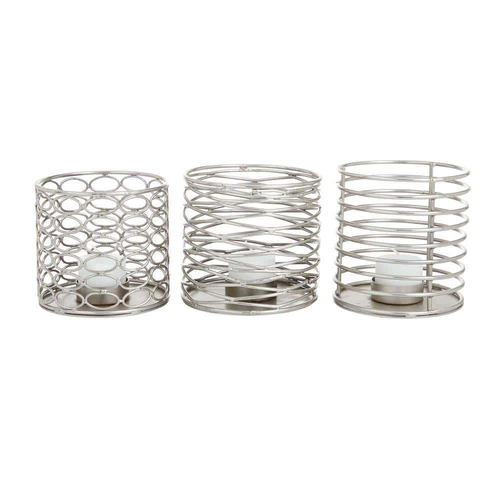 Elegant Silver Geometric Votive Candle Holders, Set of 3