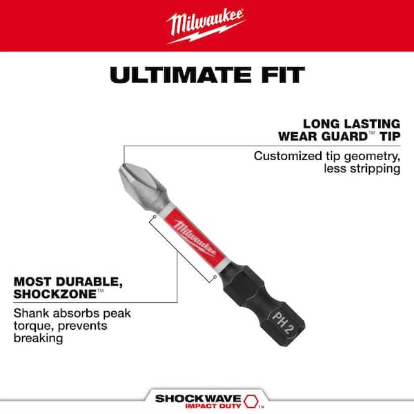 PHILIPS - とも48 Milwaukee 48-32-4602 Power Bit, 2 Drive, Phillips Drive, 1/4
