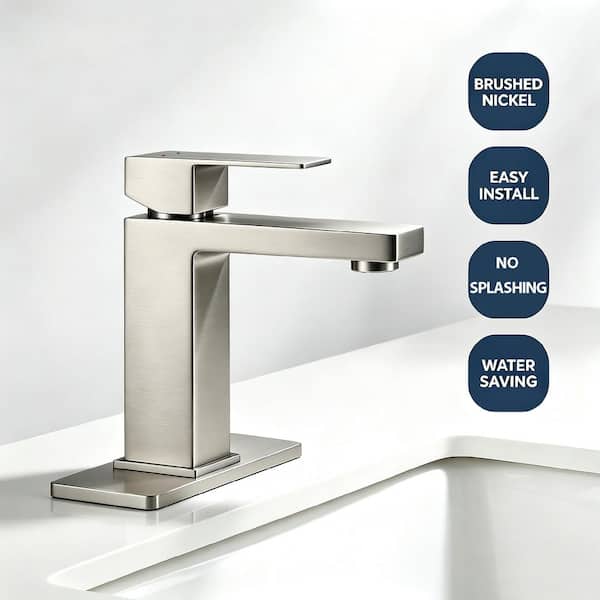 Basin Faucet Single Handle Single Hole Bathroom Faucet Splash-Free with Pop-Up Drain Set in Brushed Nickel