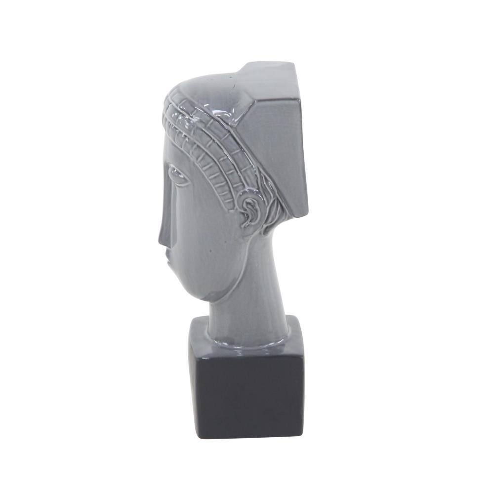 Gray Ceramic Woman Head Sculpture with Painted Finish
