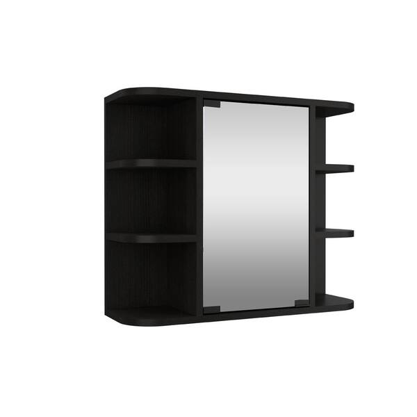 Zeus & Ruta Black 23.62 in. W x 19.68 in. H Rectangular Particle Board Mirror Medicine Cabinet with Mirror Surface Mount Six Shelves
