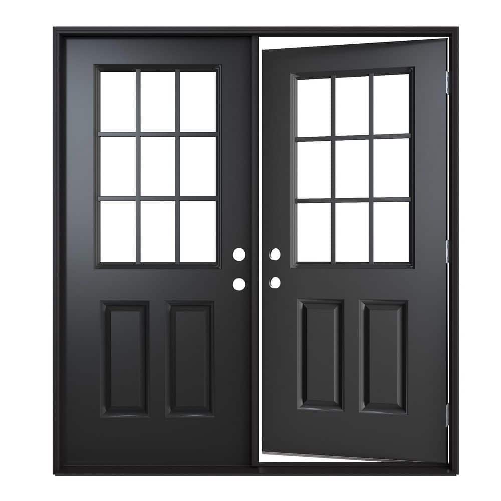 Internet Frame Designs ARK DESIGN 72 in. x 80 in. 9-Lite Clear Glass Right-Hand/Inswing Black ...