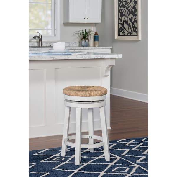Mesquite 25.5 in. White Backless Wood Counter Stool with Seagrass Seat