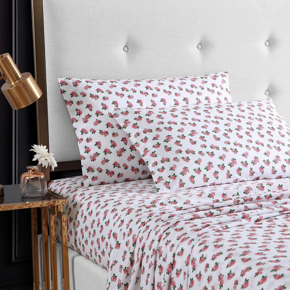 King Pink Floral Cotton Percale Sheet Set