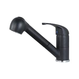 Black qt. Low Arc Single Handle Pull Out Sprayer and Stream Kitchen Sink Faucet Deckplate Included
