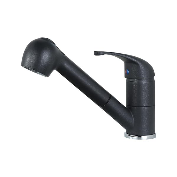 IVIGA Black qt. Low Arc Single Handle Pull Out Sprayer and Stream Kitchen Sink Faucet Deckplate Included