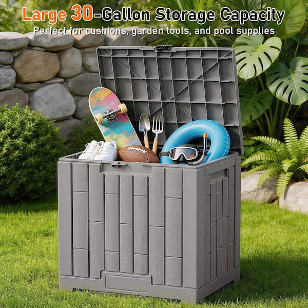 Epicpoplar 30 Gal. Bamboo-Look Gray Polyethylene Outdoor Storage