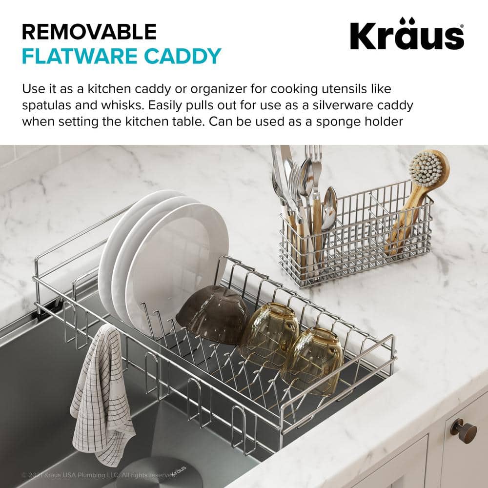 Stainless Steel Over-the-Sink Dish Drying Rack with Utensil Holder