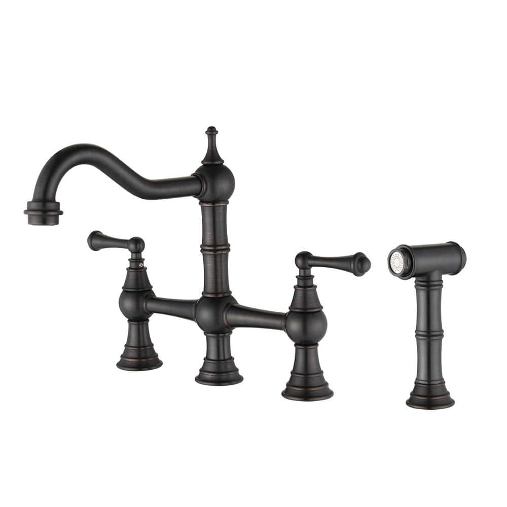 Bridge Double Handles Pull Out Side Sprayer Kitchen Faucet Deckplate Includ