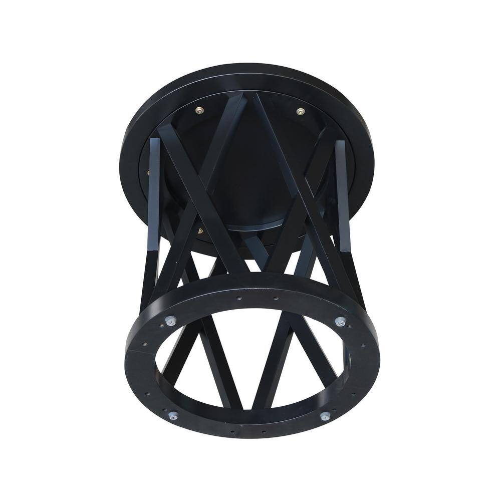 24" Black Solid Wood Round End Table with Geometric Base