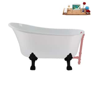 51 in. x 25.6 in. Acrylic Clawfoot Soaking Bathtub in Glossy White with Matte Black Clawfeet and Matte Pink Drain