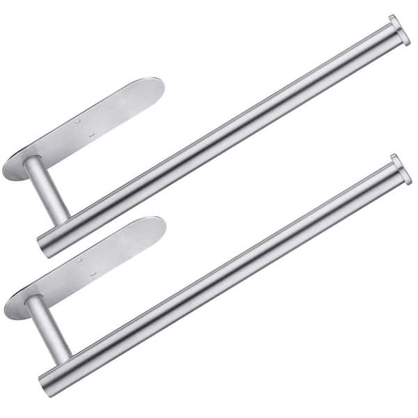 Wall Mount Silver Paper Towel Holder Under Cabinet 2 Pack Stainless Steel Self Adhesive for Kitchen Bathroom RV