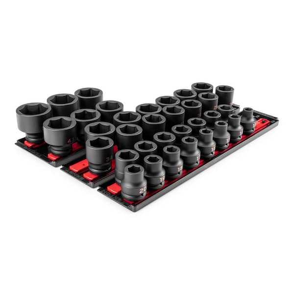 TEKTON 3/4 in. Drive 6-Point Impact Socket Set with Rails and Trays, 34-Piece (13-50 mm)