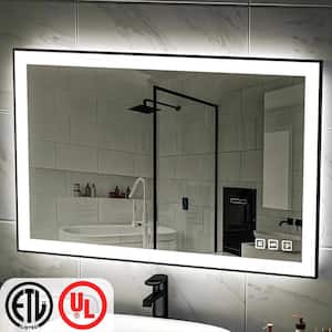 48 in. W x 32 in. H Rectangular Framed LED Anti-Fog Wall Bathroom Vanity Mirror in Black with Backlit and Front Light