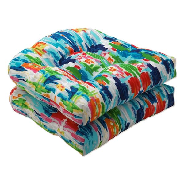 Pillow Perfect 19 x 19 Outdoor Dining Chair Cushion in Blue/Multicolored (Set of 2)