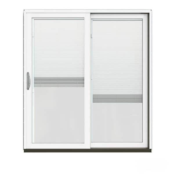 JELD-WEN 72 in. x 80 in. W-2500 Contemporary Silver Clad Wood Right-Hand Full Lite Sliding Patio Door w/White Paint Interior