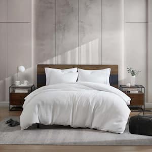 KCNY Solid Waffle 3-Piece White Polyester Full/Queen Duvet Cover Set