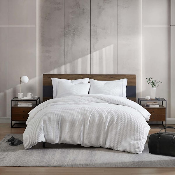 Unbranded KCNY Solid Waffle 3-Piece White Polyester Full/Queen Duvet Cover Set
