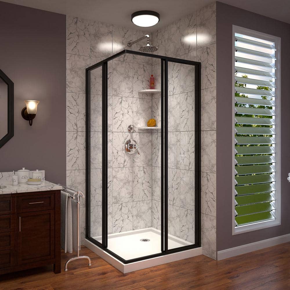 Cornerview 36" Matte Black Framed Sliding Shower Enclosure with Base