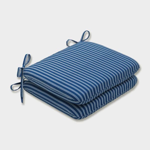 Pillow Perfect Striped 18.5 x 15.5 Outdoor Dining Chair Cushion in Blue/White (Set of 2)