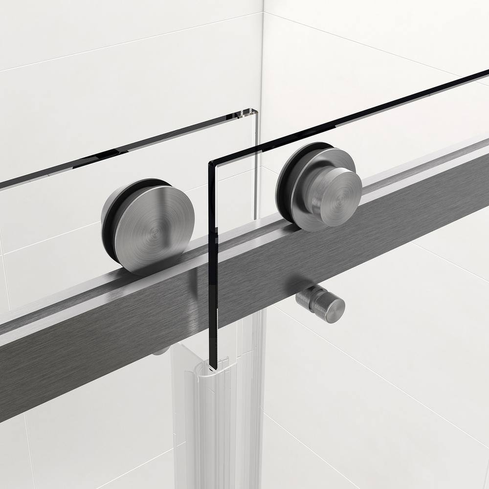 60" Frameless Sliding Glass Shower Door with Nickel Finish