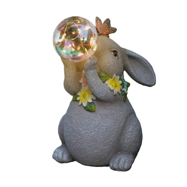 Phewnyzo 6.2 in. x 4.6 in. x 7.8 in. Solar Garden Decor Lights Rabbit Statue with Bubble Ball Waterproof for Garden