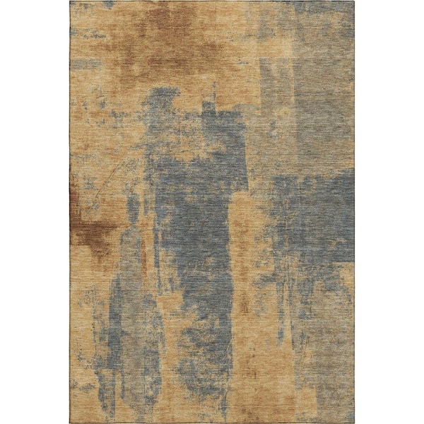 Mayfield Premium Machine Washable Abstract AMF1984 Gold 3 ft. x 4 ft. Area Rug