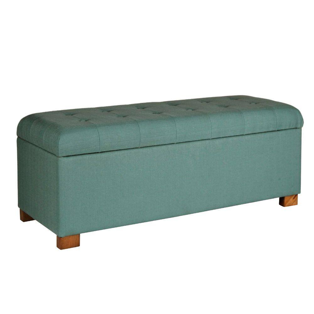 Benjara 46 In Blue Backless Bedroom Bench With Button Tufted Hinged