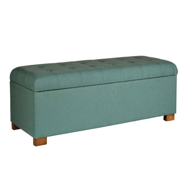 Benjara 46 in. Blue Backless Bedroom Bench With Button Tufted Hinged ...