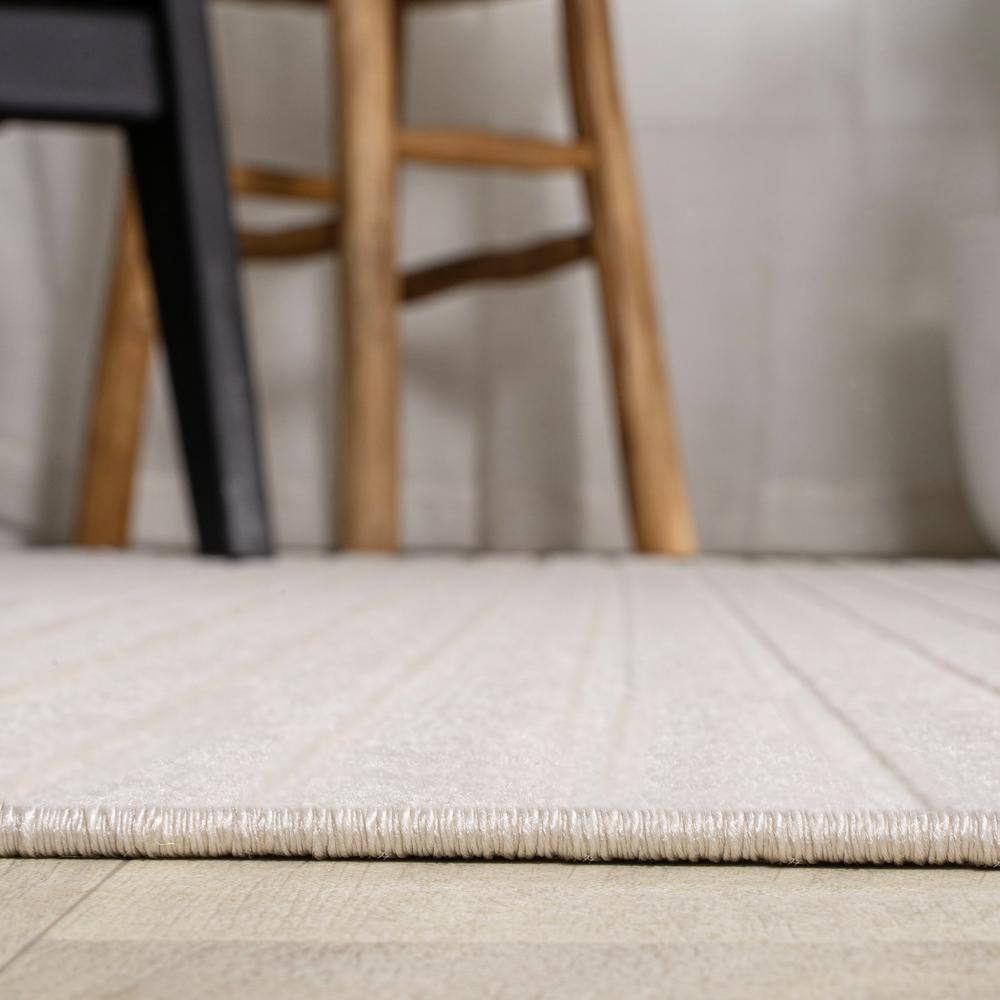 Ivory Cream Striped Synthetic Reversible Runner Rug 2' x 8'