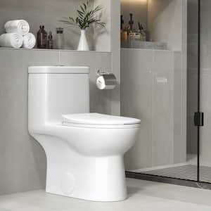 1-Piece 1.1/1.6 GPF Dual Flush Elongated High Efficiency WaterSense Toilet in White, Soft Closed Seat Included