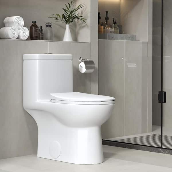 Hanikes 1-Piece 1.1/1.6 GPF Dual Flush Elongated High Efficiency WaterSense Toilet in White, Soft Closed Seat Included