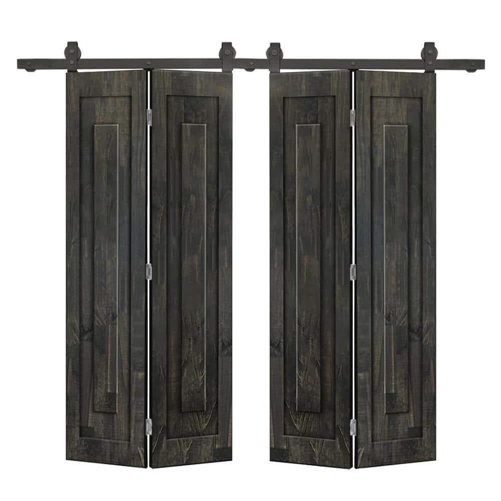 48 in. x 84 in. 1 Panel Shaker Hollow Core Charcoal Black Pine Wood Double Bi-Fold Door with Barn Door Hardware Kit price history on PriceWatchPro