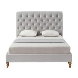 Grey Blanchet Linen King Bed Frame with Tufted Headboard