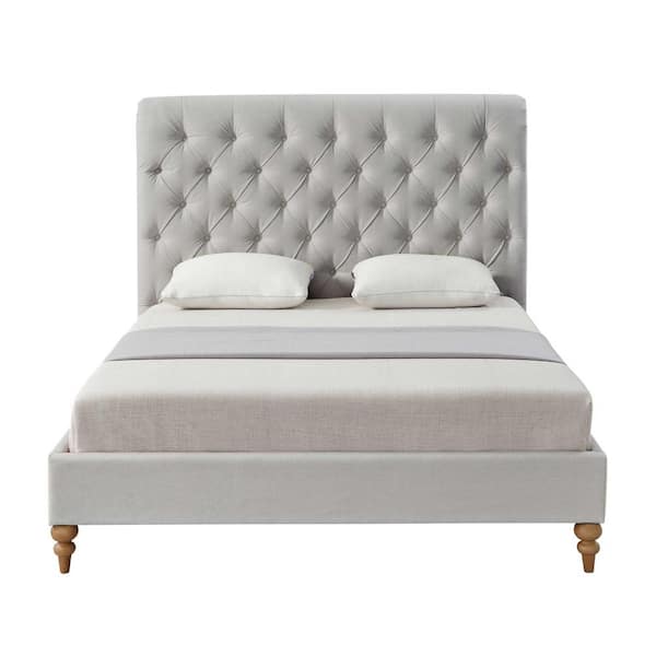 Rustic Manor Grey Blanchet Linen King Bed Frame with Tufted Headboard