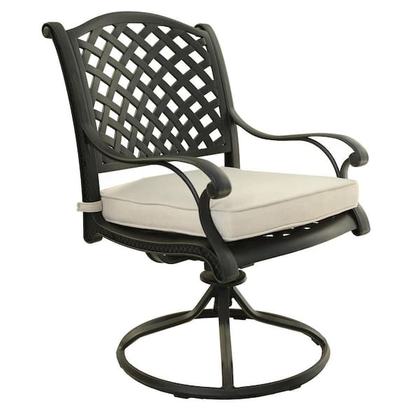 Mondawe Garden Black Aluminum Outdoor Patio Dining Swivel Rocker Dining Chairs with Canvas Natural Cushion (2-Pack)