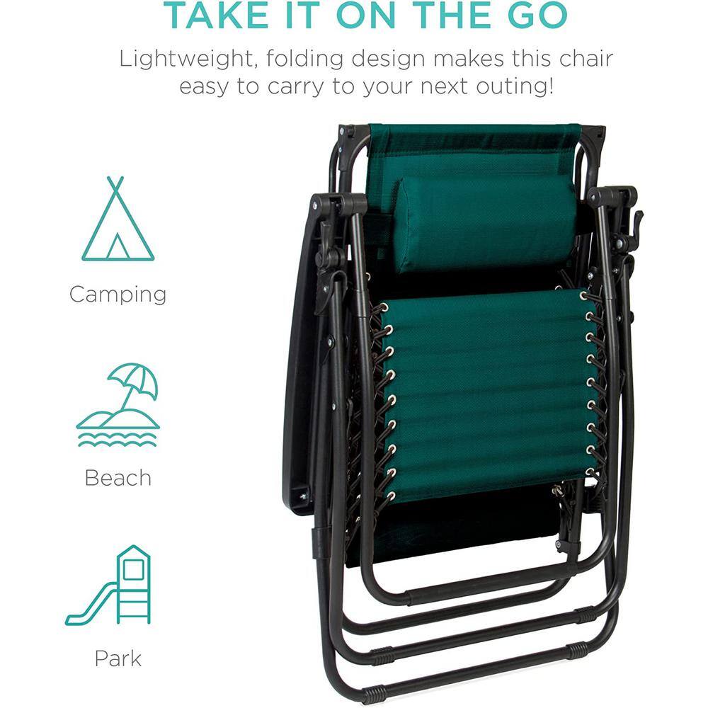 Forest Green Folding Zero Gravity Recliner with Canopy and Tray