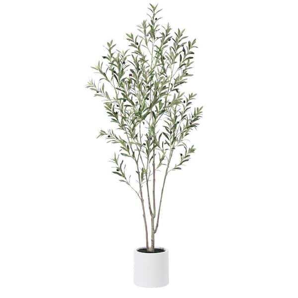 DR.Planzen 7 ft. Artificial Olive Tree with White Planter, Large