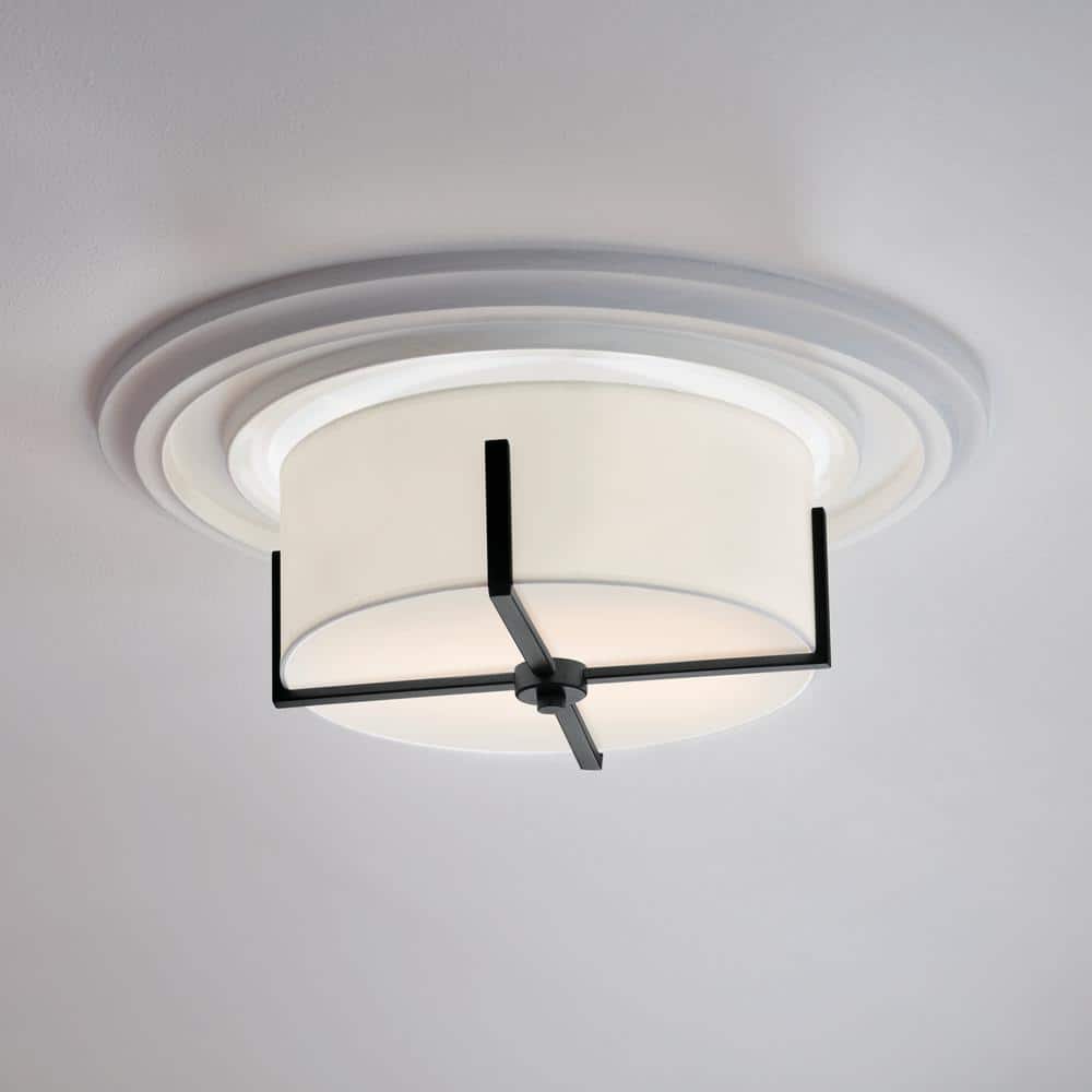 Malen 15.5 in. 2-Light Black Traditional Bedroom Flush Mount Ceiling Light with White Fabric Shade price history on PriceWatchPro
