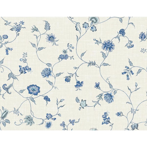 Seabrook Designs French Blue Florale Trail Paper Unpasted Nonwoven Wallpaper Roll 60.75 sq. ft.