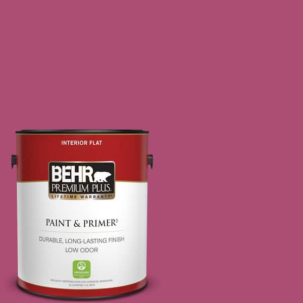 BEHR PREMIUM PLUS 1 gal. #100B-7 Hot Pink Flat Low Odor Interior Paint & Primer