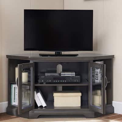 Riley Holliday 20 in. Gray Corner TV Console Stand with 2 Door Bookcases Fits 46" in. TV with Adjustable Shelf