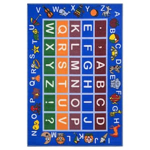 Kid's Collection Non-Slip Rubberback Educational Alphabet 3x5 Area Rug, 3 ft. 3 in. x 5 ft., Blue
