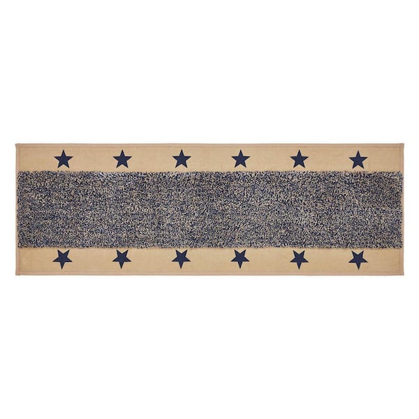 My Country 17 in. W x 48 in. L Beige Tan Navy Star Bathmat