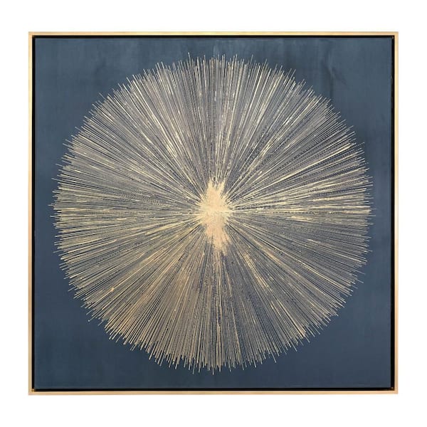 Beige Framed Shining Gold Leaf Canvas Art Print 71 in. x 71 in.