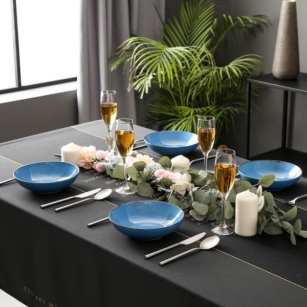 vancasso 4-Piece Dark Blue Ceramic Dinnerware Set Soup Plates
